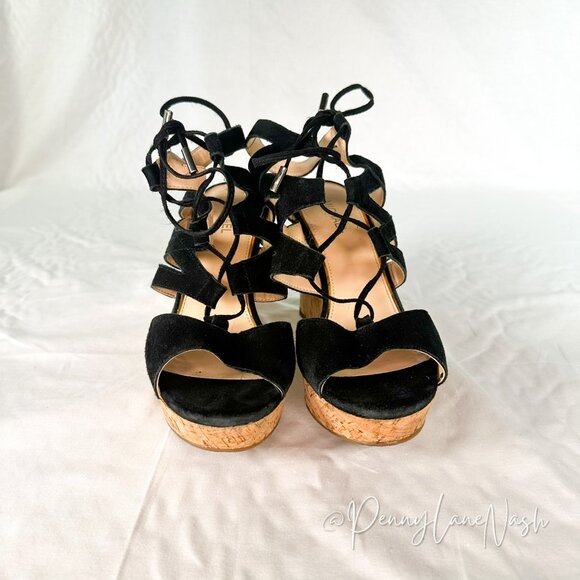 Michael Alli Lace Up Suede Cork Wedge Sandal - Picture 2 of 10